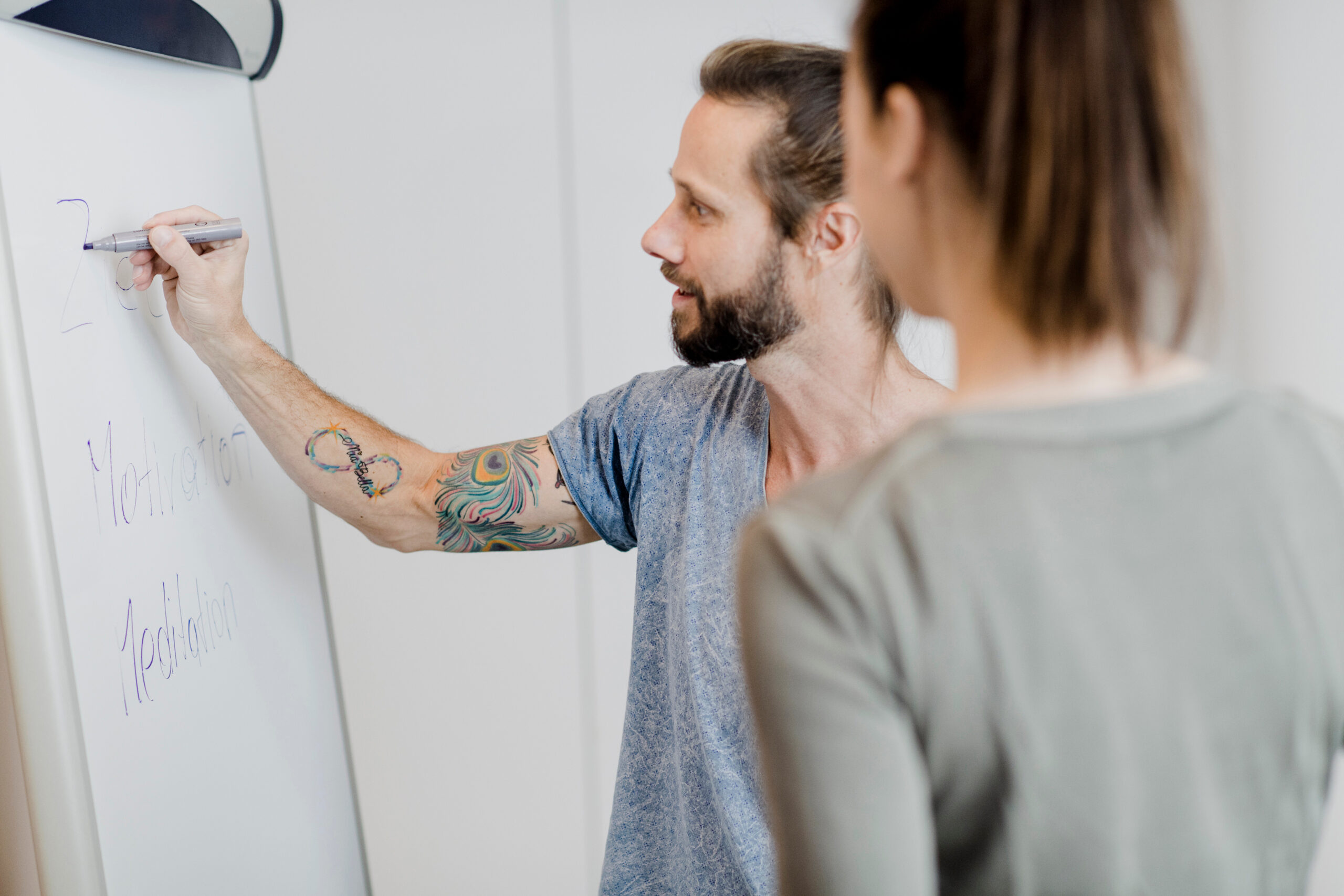 Mann an einer Flipchart in der Supervisiom